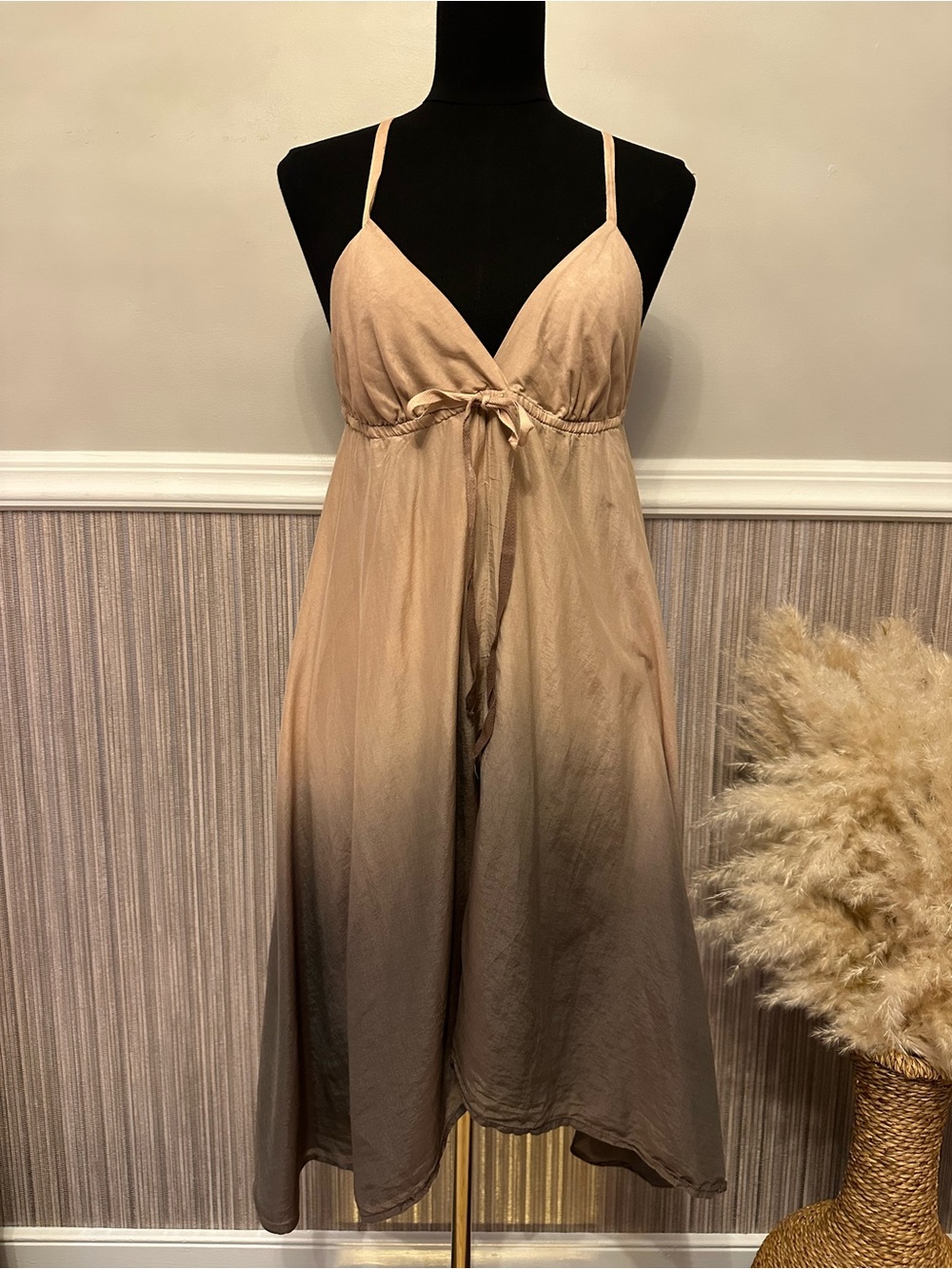 Splendid Ombre Tie Back Midi Dress Beige Taupe Medium